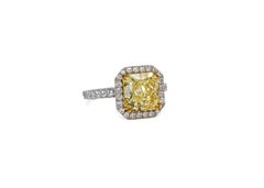 J. Birnbach GIA 2.43 Carat Fancy Intense Yellow Radiant Diamond Halo Solitaire