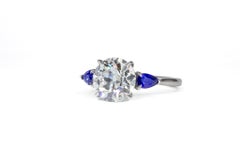 J. Birnbach GIA 2.52 Old European Diamond and Sapphire Three-Stone Ring