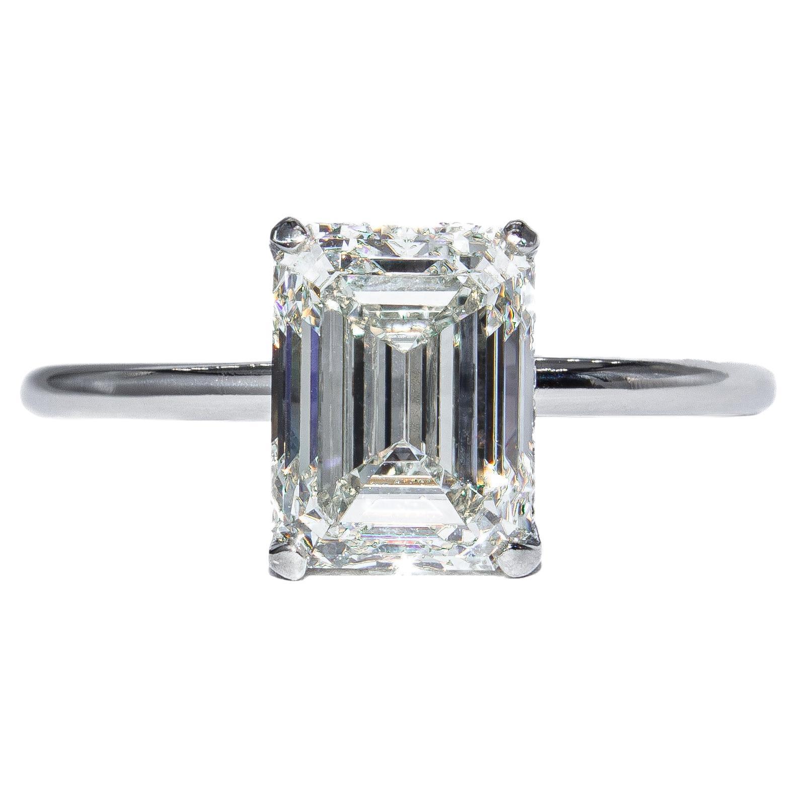 J. J. Birnbach GIA 2.51ct J VS1 Emerald Cut Hidden Halo Diamond Solitaire Ring