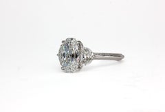 J. Birnbach GIA 2.58 Carat F SI1 Cushion Cut Diamond Three Stone Ring