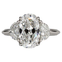 J. Birnbach GIA 2.58 Carat F SI1 Cushion Cut Diamond Three Stone Ring