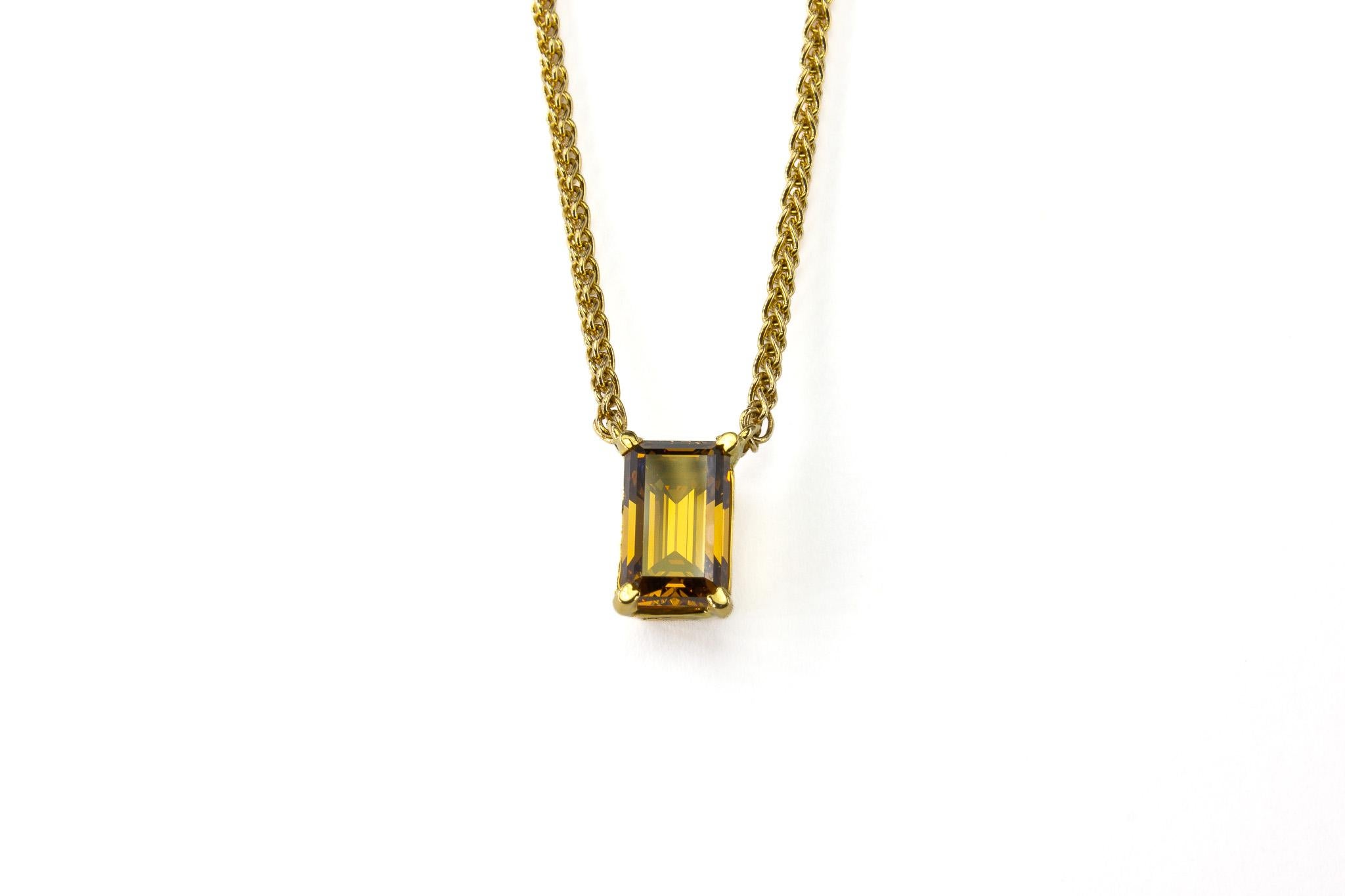 J. Birnbach GIA Collier de diamants taille émeraude de 2,70 carats de couleur brun orangé foncé fantaisie Neuf à New York, NY