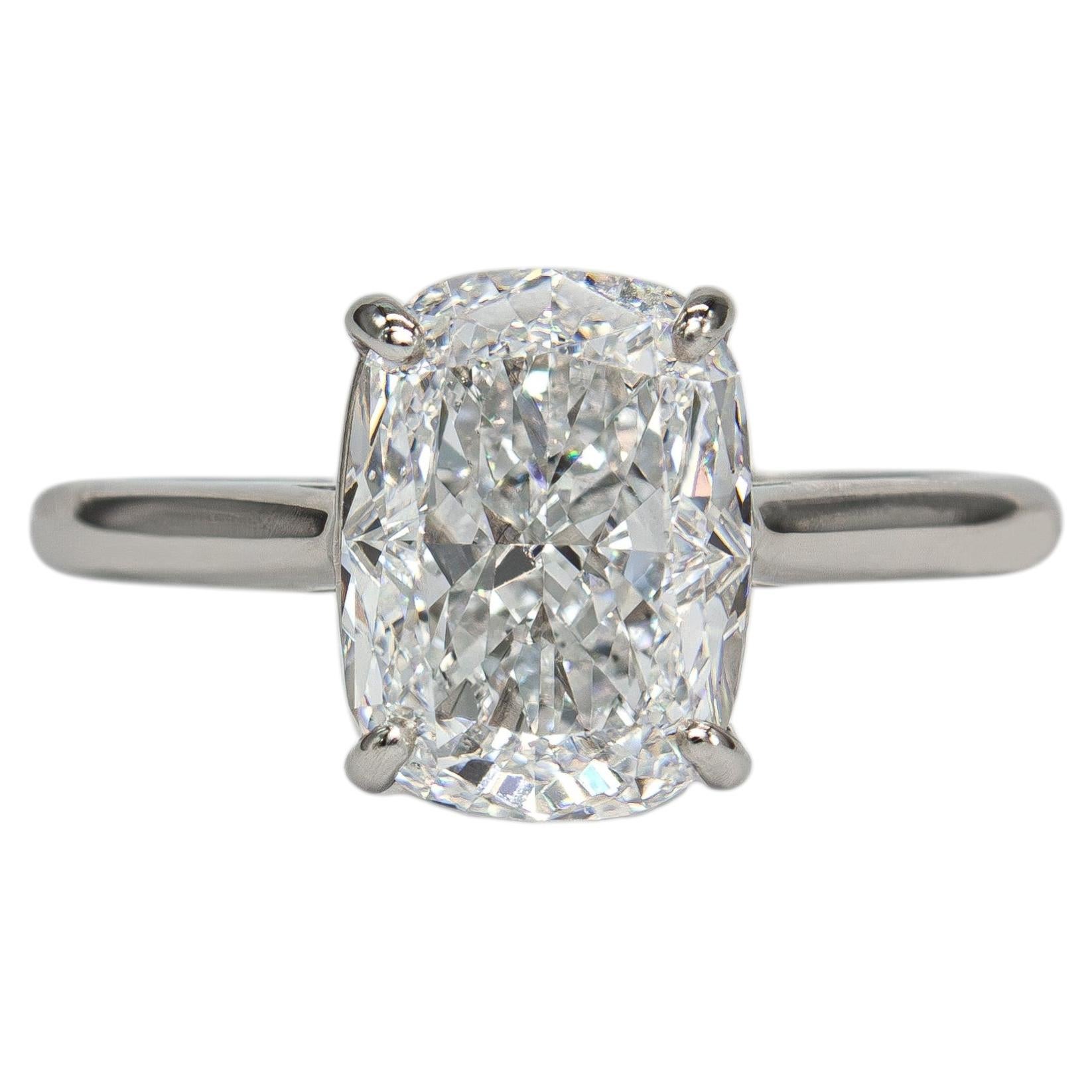 J. Birnbach GIA 3.01 Carat D SI1 Cushion Cut Diamond Platinum Solitaire Ring For Sale