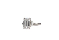 J. Birnbach GIA 3.01 Carat D SI1 Emerald Cut Diamond Three Stone Ring