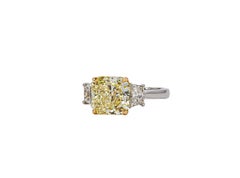 J. Birnbach GIA 3.01 Carat Fancy Light Yellow Radiant Diamond Three Stone Ring