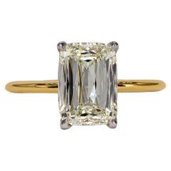 J.. GIA 3.01 Carat M VS2 Elongated Cushion Two Tone Solitaire Ring (bague solitaire bicolore)