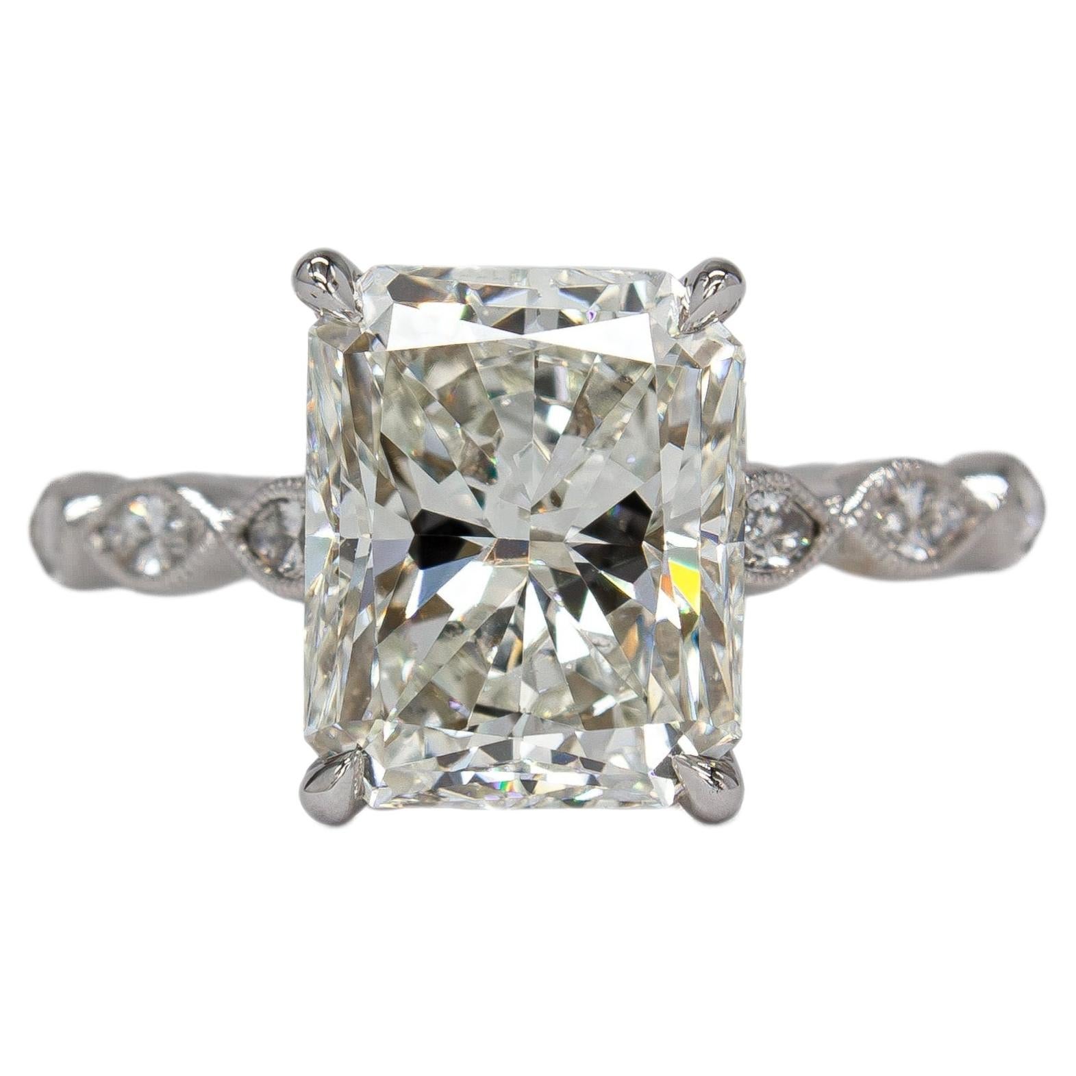 J. Birnbach GIA 3.02 Carat I SI1 Radiant Diamond 14K White Gold Solitaire Ring For Sale