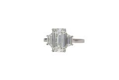 J. Birnbach GIA 3.02 Carat I VS2 Emerald Cut Diamond Three Stone Ring