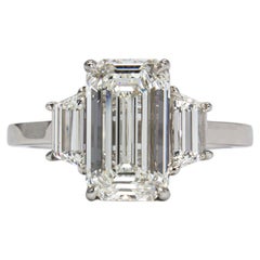 J. Birnbach GIA 3.02 Carat I VS2 Emerald Cut Diamond Three Stone Ring