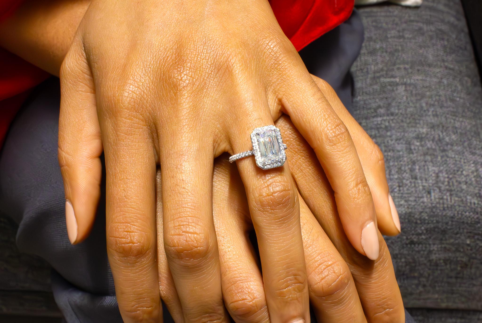 J. Birnbach GIA 3.03 Carat Ashoka Style Elongated Cushion Diamond Halo Ring For Sale 2