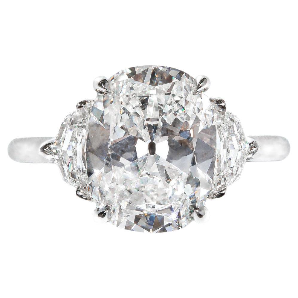 J. Birnbach GIA 3.10 Carat elongated Antique Cushion Cut Diamond 3 Stone Ring