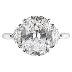 J. Birnbach GIA 3.10 Carat elongated Antique Cushion Cut Diamond 3 Stone Ring