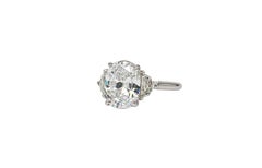 J. Birnbach GIA 3.14 Carat D VS1 Cushion Cut Three Stone Diamond Ring