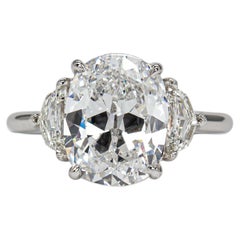 J. Birnbach GIA 3.14 Carat D VS1 Cushion Cut Three Stone Diamond Ring