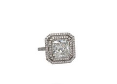 J. Birnbach GIA 3.16 Carat H SI1 Radiant Cut Diamond Double Halo Ring