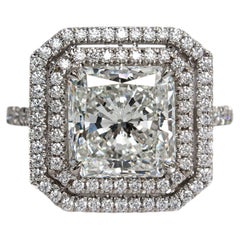 J. Birnbach GIA 3.16 Carat H SI1 Radiant Cut Diamond Double Halo Ring