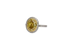 J. Birnbach GIA 3.20 Carat Fancy Brownish Yellow Oval Diamond Two Tone Halo Ring