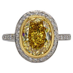 J. Birnbach GIA 3.20 Carat Fancy Brownish Yellow Oval Diamond Two Tone Halo Ring