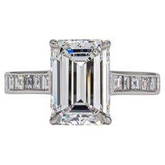 J. Birnbach GIA 3.21 Carat Emerald Cut Diamond Platinum Solitaire Ring