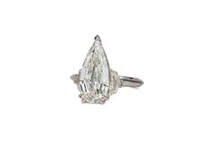 J. Birnbach GIA 3.30 Carat J SI1 Step-Cut Pear Shape Diamond Three Stone Ring