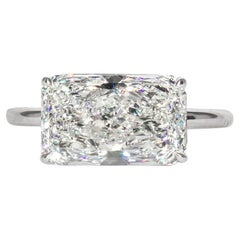 J. Birnbach GIA 3.50 Carat J VVS2 Radiant Cut Diamond East West Solitaire Ring