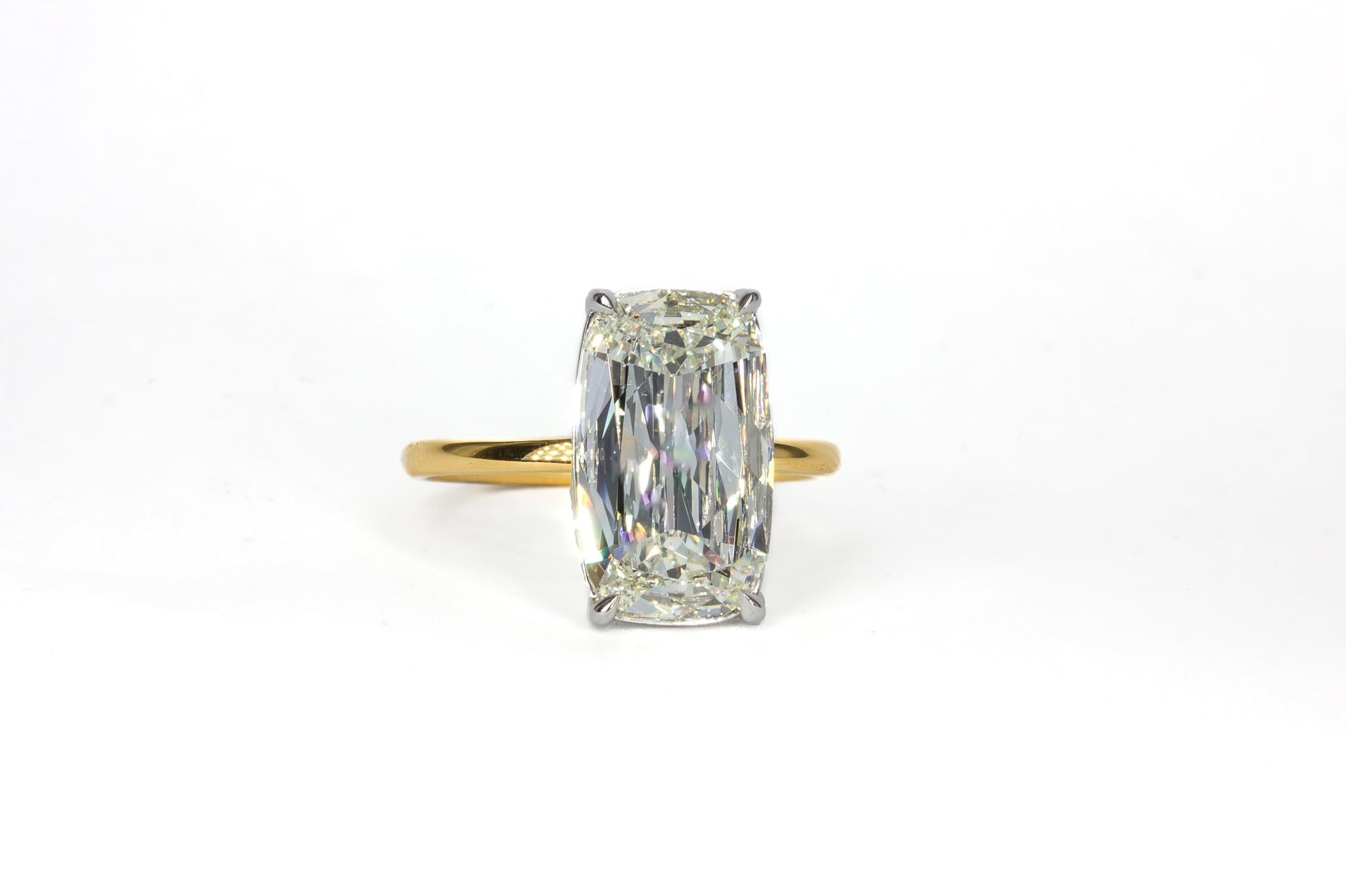 J. Birnbach GIA Anillo solitario de diamantes talla cojín alargado de 3,50 quilates L VS2 Contemporáneo