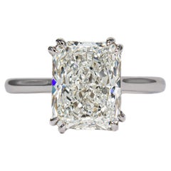 J. Birnbach GIA 3.54 Carat I SI1 Radiant Cut Diamond Double Claw Solitaire Ring
