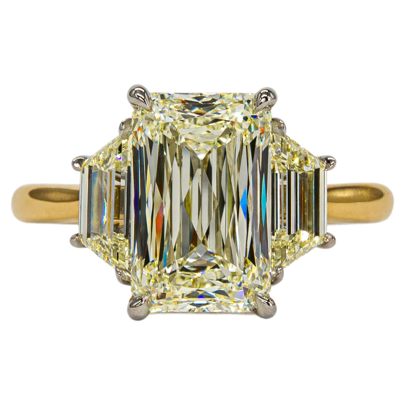 J. Birnbach GIA 3.61 Carat S-T VS1 Radiant Cut Diamond Three Stone Ring