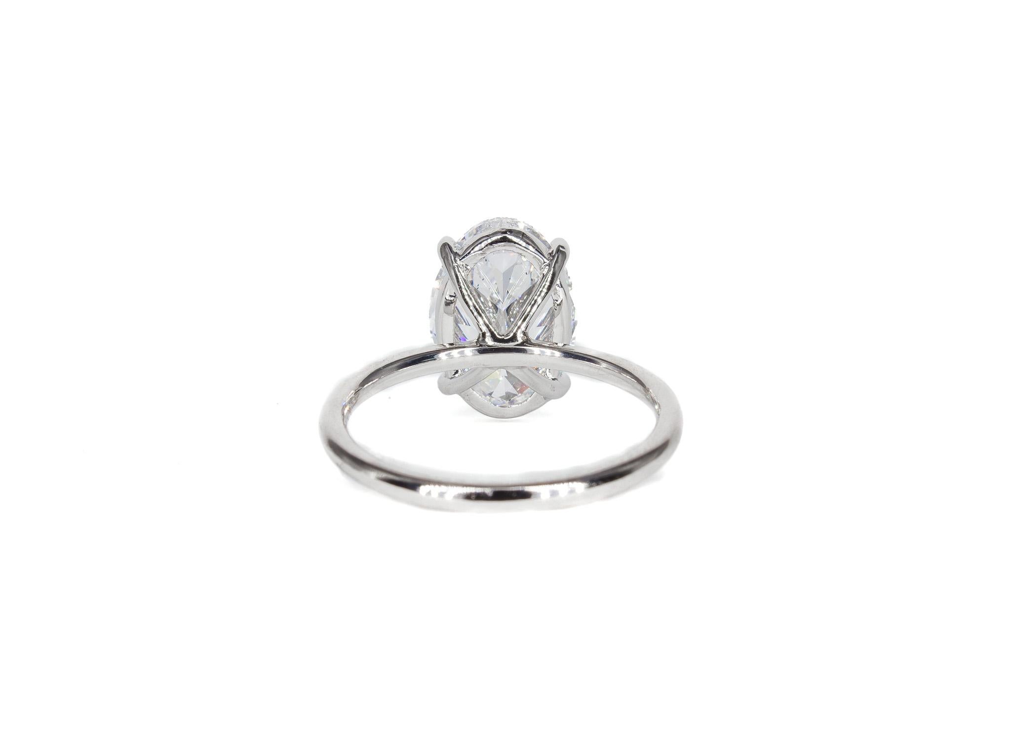 Oval Cut J. Birnbach GIA 3.82 Carat D SI1 Oval Diamond Solitaire Ring For Sale