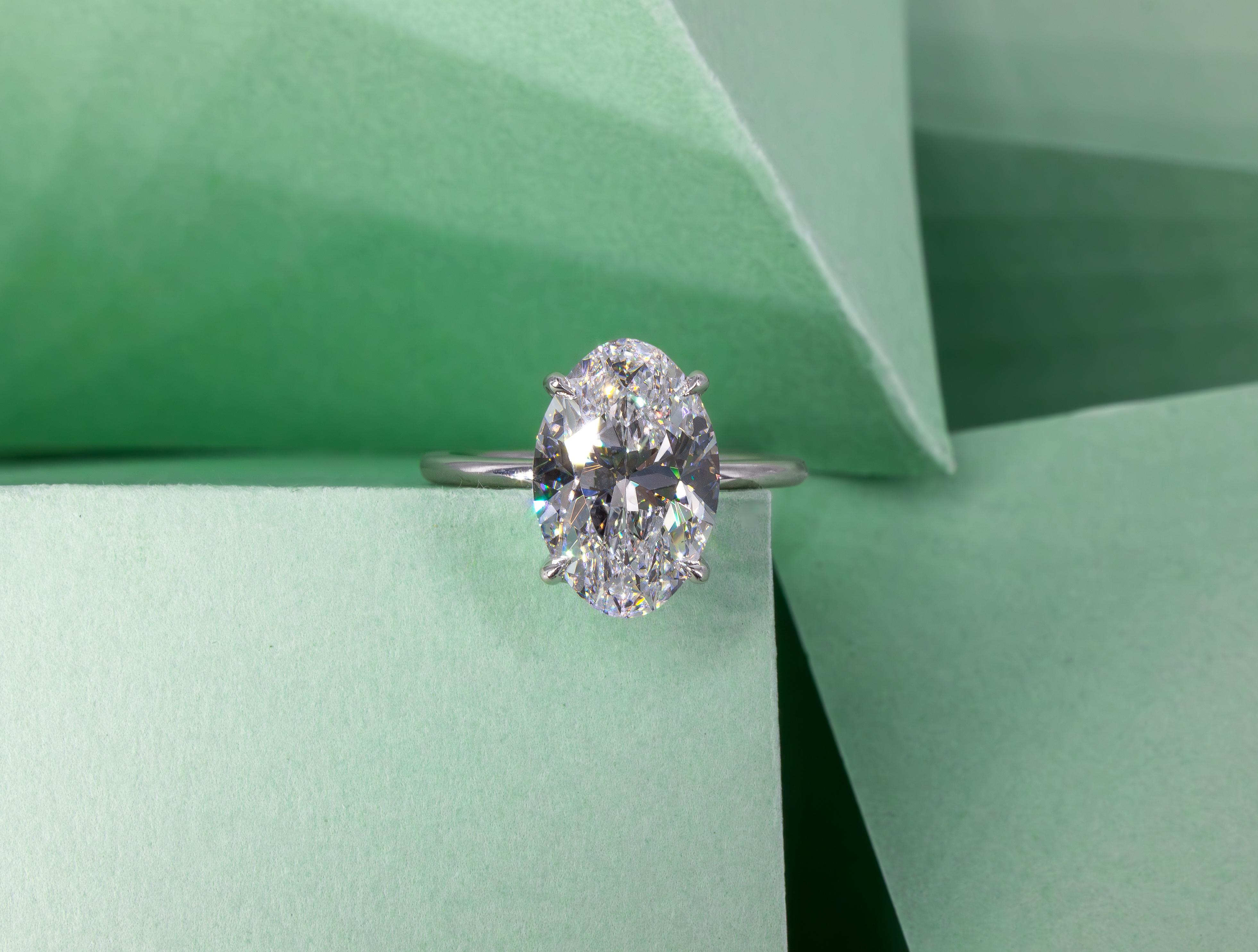 Women's or Men's J. Birnbach GIA 3.82 Carat D SI1 Oval Diamond Solitaire Ring For Sale