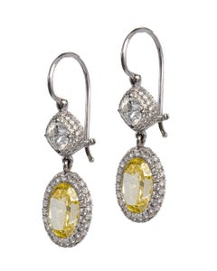 J. Birnbach GIA 3,91 Karat Total Fancy Vivid Yellow Oval Diamond Drop Earrings