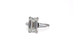 J. Birnbach GIA 4.01 Carat H VS1 Emerald Cut Diamond Platinum Three Stone Ring