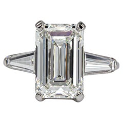 J. Birnbach GIA 4.01 Carat H VS1 Emerald Cut Diamond Platinum Three Stone Ring
