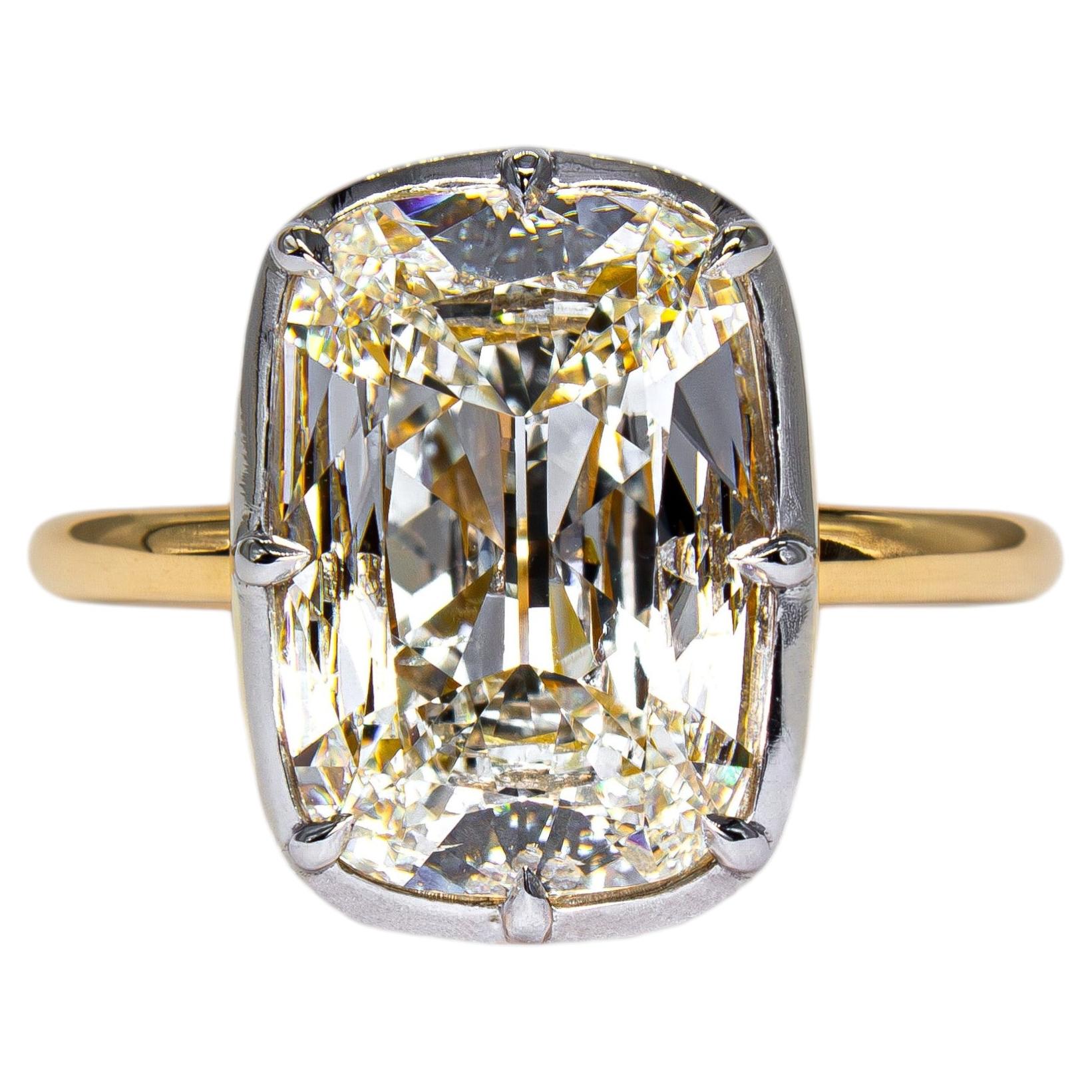 J. Birnbach GIA 4.01 Carat I SI2 Cushion Diamond Two-Tone Button Back Solitaire For Sale