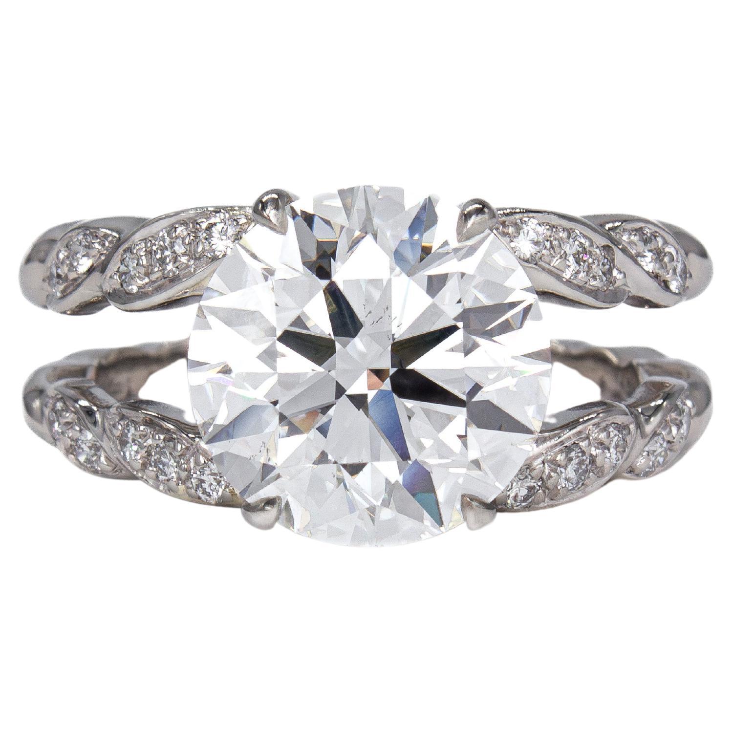 J. Brilliante GIA 4.24 Carat F SI1 Round Brilliant Cut Diamond Double Shank Ring