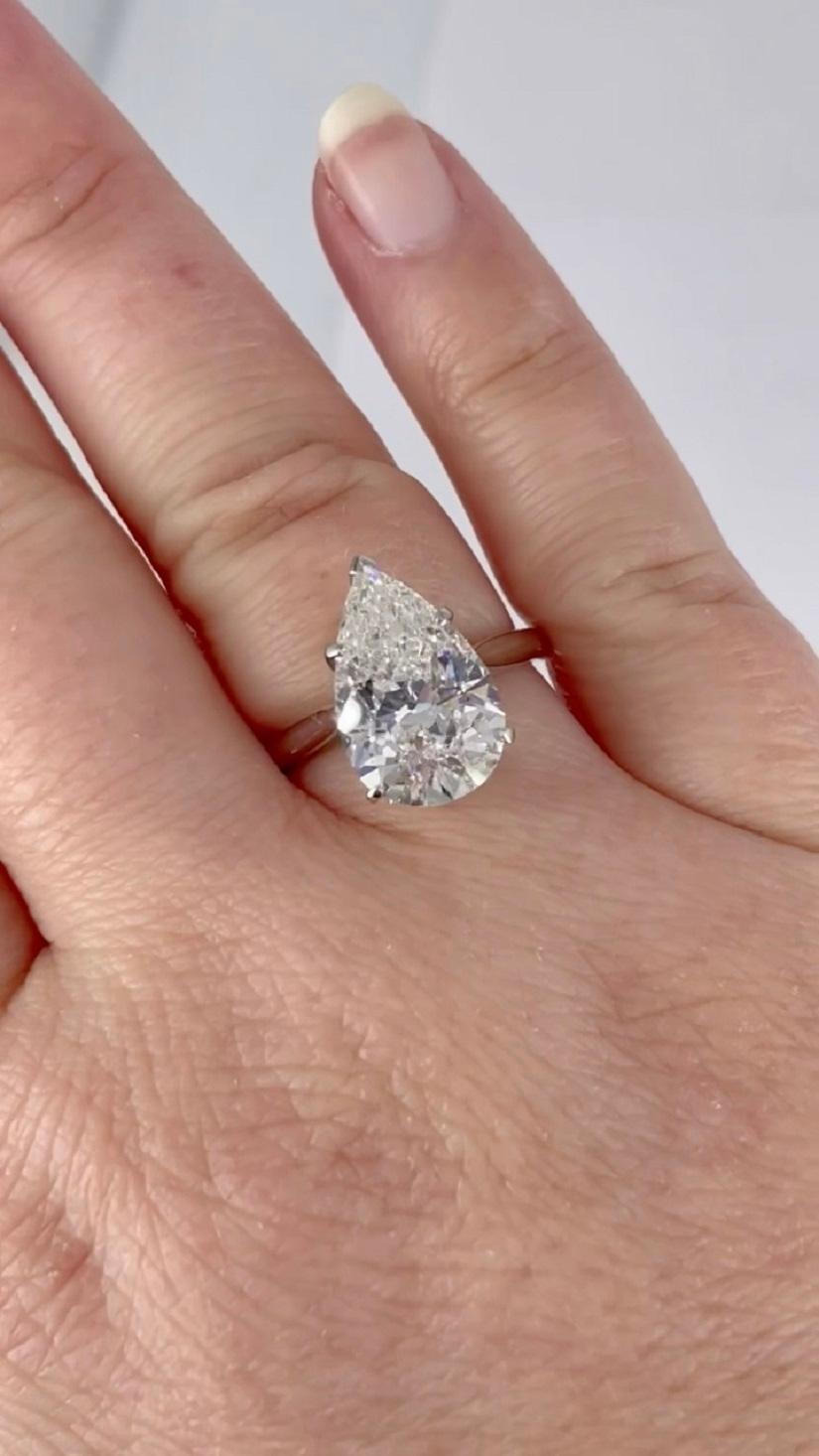 Women's J. Birnbach GIA 4.41 carat Pear Shape Diamond Solitaire Engagement Ring For Sale