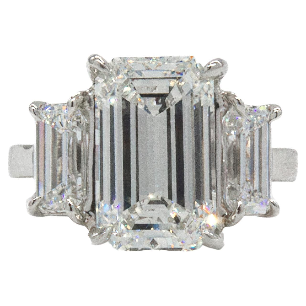 J. Birnbach GIA 4.49 Carat I VS2 Emerald Cut Diamond Three-Stone Ring For Sale