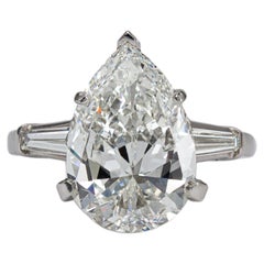 J. Birnbach GIA 4.69 Carat I SI1 Pear Shape Diamond Three Stone Ring