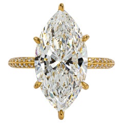 J. Birnbach GIA 5.01 Carat E SI2 Marquise Diamond 18K Yellow Gold Solitaire Ring