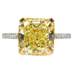 J. Birnbach GIA 5.03 Carat Fancy Yellow VVS2 Radiant Cut Diamond Solitaire Ring