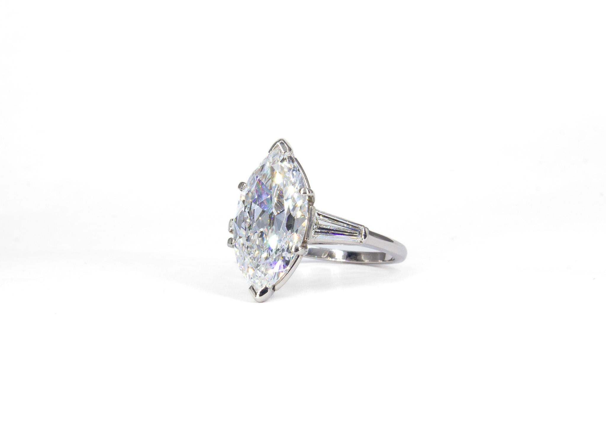 Marquise Cut J. Birnbach GIA 5.51 Carat F VS1 Antique Marquise Diamond Three-Stone Ring For Sale