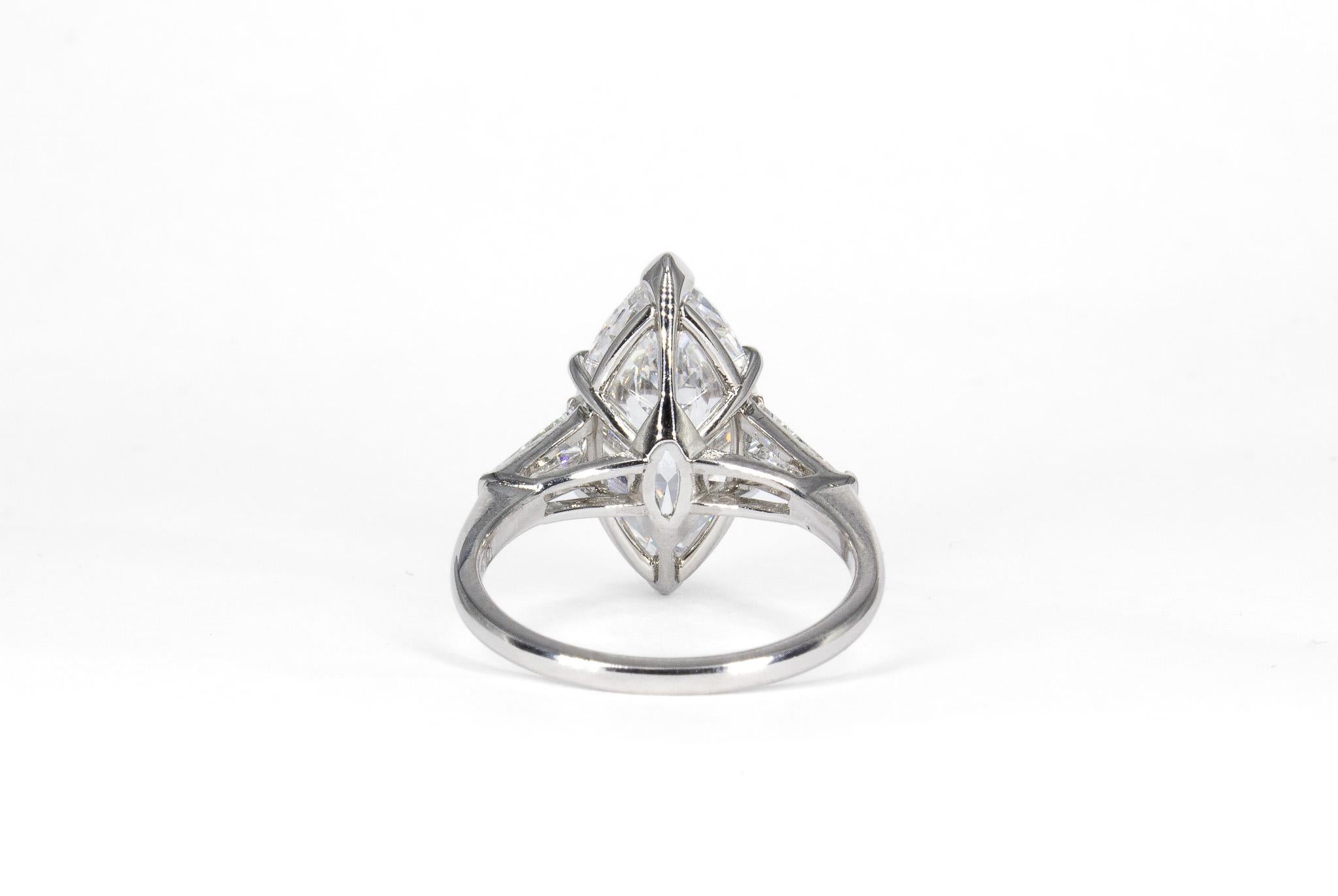 J. Birnbach GIA 5.51 Carat F VS1 Antique Marquise Diamond Three-Stone Ring In New Condition For Sale In New York, NY