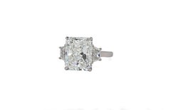 J. Birnbach GIA 6.02 Carat G SI1 Radiant Cut Diamond Platinum Three Stone Ring