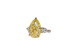 J. Birnbach GIA 7.40ct Fancy Light Yellow Pear Shape Diamond Three-Stone Ring
