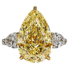 J. Birnbach GIA 7.40ct Fancy Light Yellow Pear Shape Diamond Three-Stone Ring