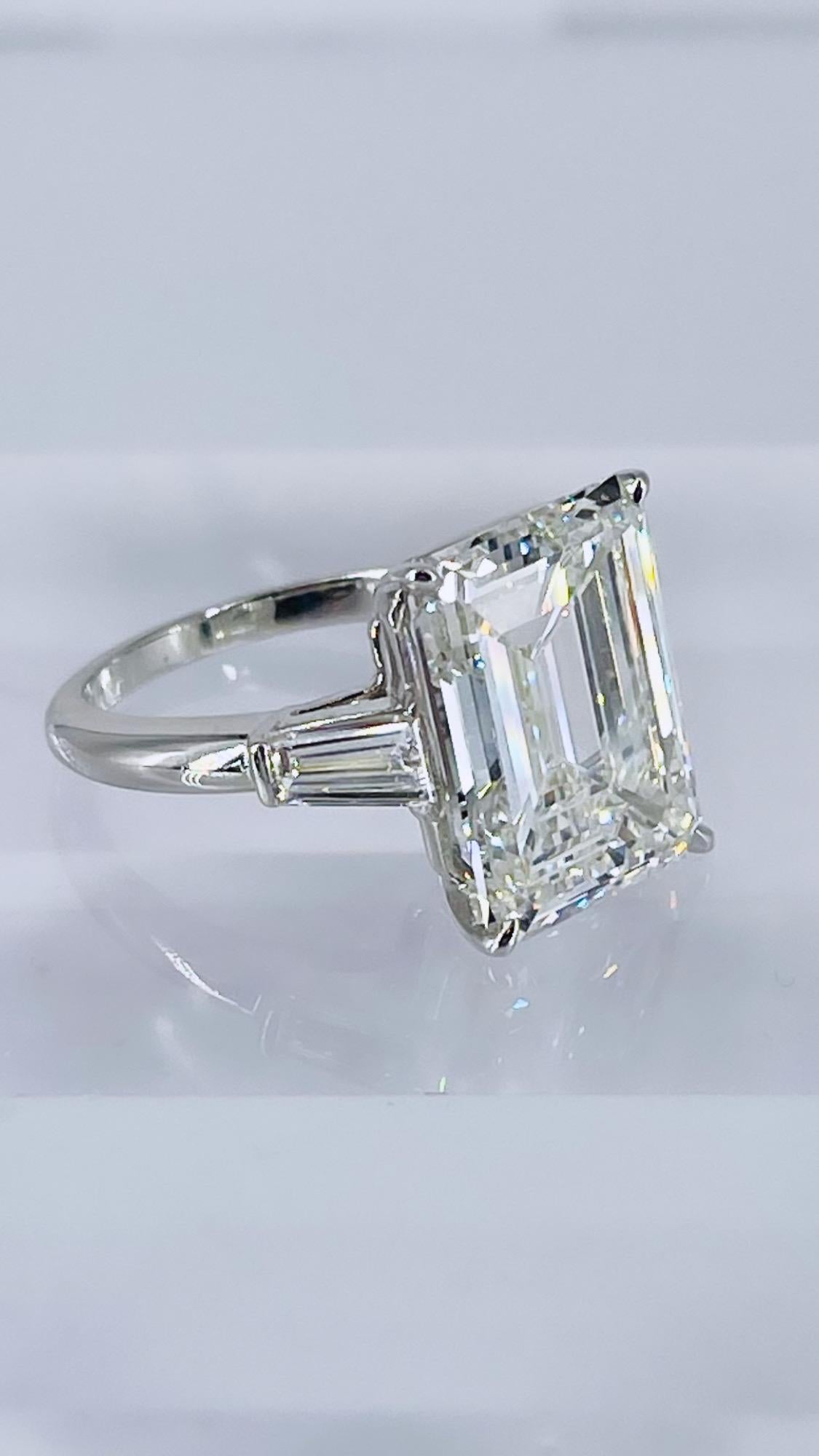 This exquisite piece by J. Birnbach evokes timeless glamour and elegance. The ring features a 8.48 carat GIA certified emerald cut diamond, J color and VS2 clarity as described by GIA report #6214726183. The diamond's classic proportion offers