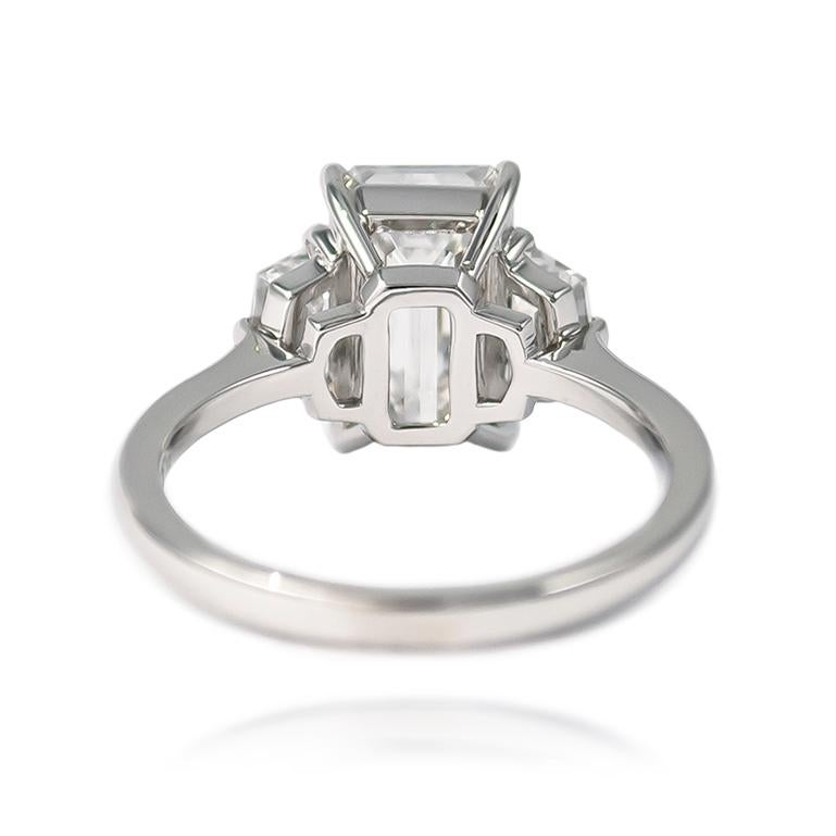 Contemporary J. Birnbach GIA Certified 3.00 E VS2 Emerald Cut Three-Stone Ring