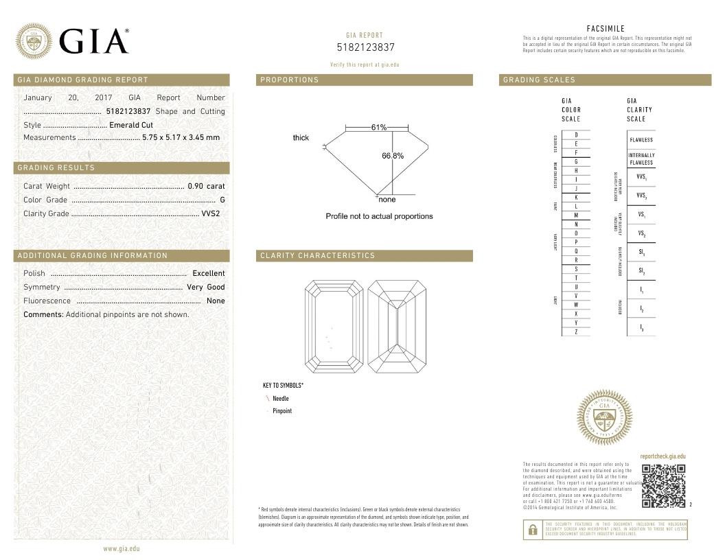 J. Birnbach GIA Certified 0.90 Carat G VS1 Emerald Cut Diamond Necklace In New Condition For Sale In New York, NY