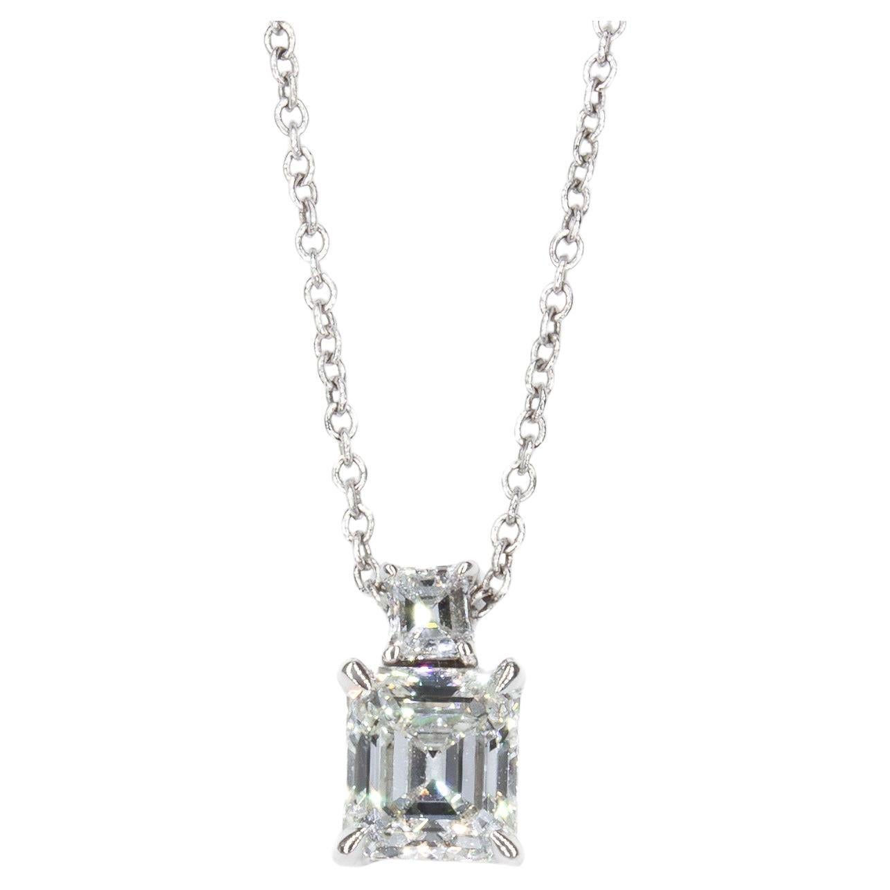 J. Birnbach GIA Certified 0.90 Carat G VS1 Emerald Cut Diamond Necklace