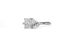 J. Birnbach GIA  .90 Carat Radiant and .51 carat Pear Toi et Moi Diamond Ring